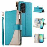 For Samsung Galaxy A53 5G Stitching Multi-card Zipper Wallet Leather Phone Case with Short Strap(Blue)