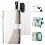 For Samsung Galaxy A53 5G Stitching Multi-card Zipper Wallet Leather Phone Case with Short Strap(White)