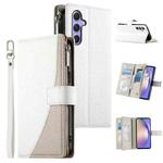 For Samsung Galaxy A54 5G Stitching Multi-card Zipper Wallet Leather Phone Case with Short Strap(White)