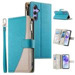 For Samsung Galaxy A55 5G Stitching Multi-card Zipper Wallet Leather Phone Case with Short Strap(Blue)
