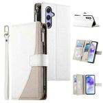 For Samsung Galaxy A55 5G Stitching Multi-card Zipper Wallet Leather Phone Case with Short Strap(White)