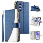 For Samsung Galaxy A55 5G Stitching Multi-card Zipper Wallet Leather Phone Case with Short Strap(Dark Blue)