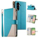 For Samsung Galaxy A56 5G Stitching Multi-card Zipper Wallet Leather Phone Case with Short Strap(Blue)