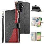 For Samsung Galaxy A56 5G Stitching Multi-card Zipper Wallet Leather Phone Case with Short Strap(Black)