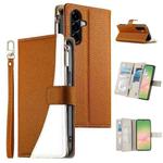 For Samsung Galaxy A56 5G Stitching Multi-card Zipper Wallet Leather Phone Case with Short Strap(Brown)