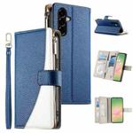 For Samsung Galaxy A56 5G Stitching Multi-card Zipper Wallet Leather Phone Case with Short Strap(Dark Blue)