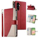 For Samsung Galaxy A56 5G Stitching Multi-card Zipper Wallet Leather Phone Case with Short Strap(Red)