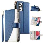 For Samsung Galaxy A72 4G / 5G Stitching Multi-card Zipper Wallet Leather Phone Case with Short Strap(Dark Blue)