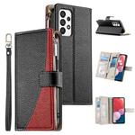 For Samsung Galaxy A73 5G Stitching Multi-card Zipper Wallet Leather Phone Case with Short Strap(Black)