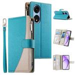 For OPPO A1 Pro / Reno8 T 5G Stitching Multi-card Zipper Wallet Leather Phone Case with Short Strap(Blue)
