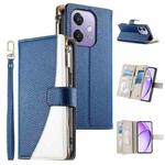 For OPPO A5x 5G / A3 4G / 5G / A3x 4G / 5G Stitching Multi-card Zipper Wallet Leather Phone Case with Short Strap(Dark Blue)