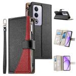 For OPPO A5 5G Global / A3 Pro 5G / A80 5G Stitching Multi-card Zipper Wallet Leather Phone Case with Short Strap(Black)