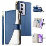 For OPPO A5 5G Global / A3 Pro 5G / A80 5G Stitching Multi-card Zipper Wallet Leather Phone Case with Short Strap(Dark Blue)
