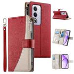 For OPPO A5 5G Global / A3 Pro 5G / A80 5G Stitching Multi-card Zipper Wallet Leather Phone Case with Short Strap(Red)