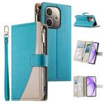 For OPPO A5 Pro 5G Global Stitching Multi-card Zipper Wallet Leather Phone Case with Short Strap(Blue)