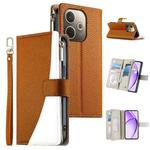For OPPO A5 Pro 5G Global Stitching Multi-card Zipper Wallet Leather Phone Case with Short Strap(Brown)
