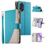 For OPPO A18 / A38 Global Stitching Multi-card Zipper Wallet Leather Phone Case with Short Strap(Blue)