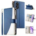 For OPPO A18 / A38 Global Stitching Multi-card Zipper Wallet Leather Phone Case with Short Strap(Dark Blue)