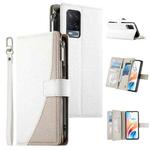 For OPPO A54 4G / A54s / A55 4G / 5G / A55s 5G Stitching Multi-card Zipper Wallet Leather Phone Case with Short Strap(White)