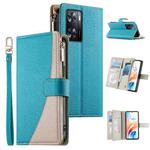 For OPPO A57 4G / A57s / A77 4G / A77s Stitching Multi-card Zipper Wallet Leather Phone Case with Short Strap(Blue)