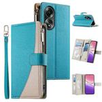 For OPPO A58 4G Global Stitching Multi-card Zipper Wallet Leather Phone Case with Short Strap(Blue)