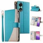 For OPPO A78 4G Global Stitching Multi-card Zipper Wallet Leather Phone Case with Short Strap(Blue)