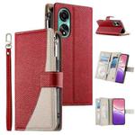 For OPPO A78 4G Global Stitching Multi-card Zipper Wallet Leather Phone Case with Short Strap(Red)