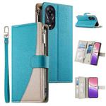For OPPO A78 5G Global / A58x / A1x Stitching Multi-card Zipper Wallet Leather Phone Case with Short Strap(Blue)