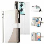 For OPPO A79 5G / A2x Stitching Multi-card Zipper Wallet Leather Phone Case with Short Strap(White)