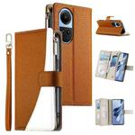For OPPO Reno10 / Reno10 Pro Global Stitching Multi-card Zipper Wallet Leather Phone Case with Short Strap(Brown)