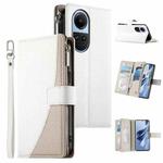 For OPPO Reno10 / Reno10 Pro Global Stitching Multi-card Zipper Wallet Leather Phone Case with Short Strap(White)