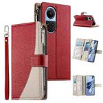 For OPPO Reno10 / Reno10 Pro Global Stitching Multi-card Zipper Wallet Leather Phone Case with Short Strap(Red)