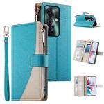 For OPPO Reno11 F / F25 Pro India Stitching Multi-card Zipper Wallet Leather Phone Case with Short Strap(Blue)