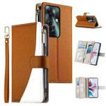 For OPPO Reno11 F / F25 Pro India Stitching Multi-card Zipper Wallet Leather Phone Case with Short Strap(Brown)