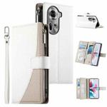 For OPPO Reno11 Global Stitching Multi-card Zipper Wallet Leather Phone Case with Short Strap(White)