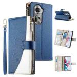 For OPPO Reno11 Global Stitching Multi-card Zipper Wallet Leather Phone Case with Short Strap(Dark Blue)