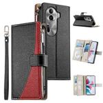 For OPPO Reno11 Pro Global Stitching Multi-card Zipper Wallet Leather Phone Case with Short Strap(Black)