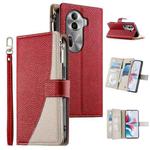 For OPPO Reno11 Pro Global Stitching Multi-card Zipper Wallet Leather Phone Case with Short Strap(Red)