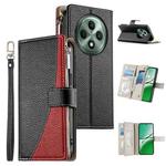 For OPPO Reno12 F 4G / 5G / F27 Stitching Multi-card Zipper Wallet Leather Phone Case with Short Strap(Black)