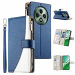 For OPPO Reno12 F 4G / 5G / F27 Stitching Multi-card Zipper Wallet Leather Phone Case with Short Strap(Dark Blue)
