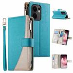 For OPPO Reno13 F 4G / 5G Stitching Multi-card Zipper Wallet Leather Phone Case with Short Strap(Blue)