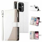 For OPPO Reno13 F 4G / 5G Stitching Multi-card Zipper Wallet Leather Phone Case with Short Strap(White)