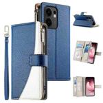 For OPPO Reno13 F 4G / 5G Stitching Multi-card Zipper Wallet Leather Phone Case with Short Strap(Dark Blue)