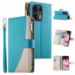For OPPO Reno13 Pro Global Stitching Multi-card Zipper Wallet Leather Phone Case with Short Strap(Blue)