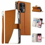 For OPPO Reno13 Pro Global Stitching Multi-card Zipper Wallet Leather Phone Case with Short Strap(Brown)