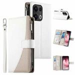 For OPPO Reno13 Pro Global Stitching Multi-card Zipper Wallet Leather Phone Case with Short Strap(White)
