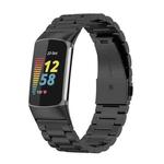 For Fitbit Charge 6 / 5 Tri-beads Flat Buckle Titanium Alloy Watch Band(Black)