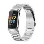 For Fitbit Charge 6 / 5 Tri-beads Flat Buckle Titanium Alloy Watch Band(Silver)