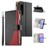 For Sony Xperia 1 IV Stitching Multi-card Zipper Wallet Leather Phone Case with Short Strap(Black)