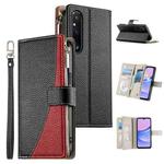 For Sony Xperia 1 V Stitching Multi-card Zipper Wallet Leather Phone Case with Short Strap(Black)